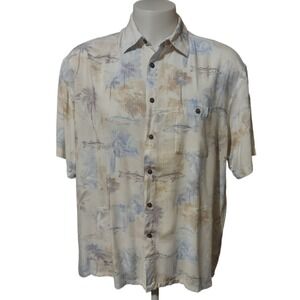 Windham Pointe Mens Adult Size XL Casual Button Down Shirt Fish Palm Tree Print